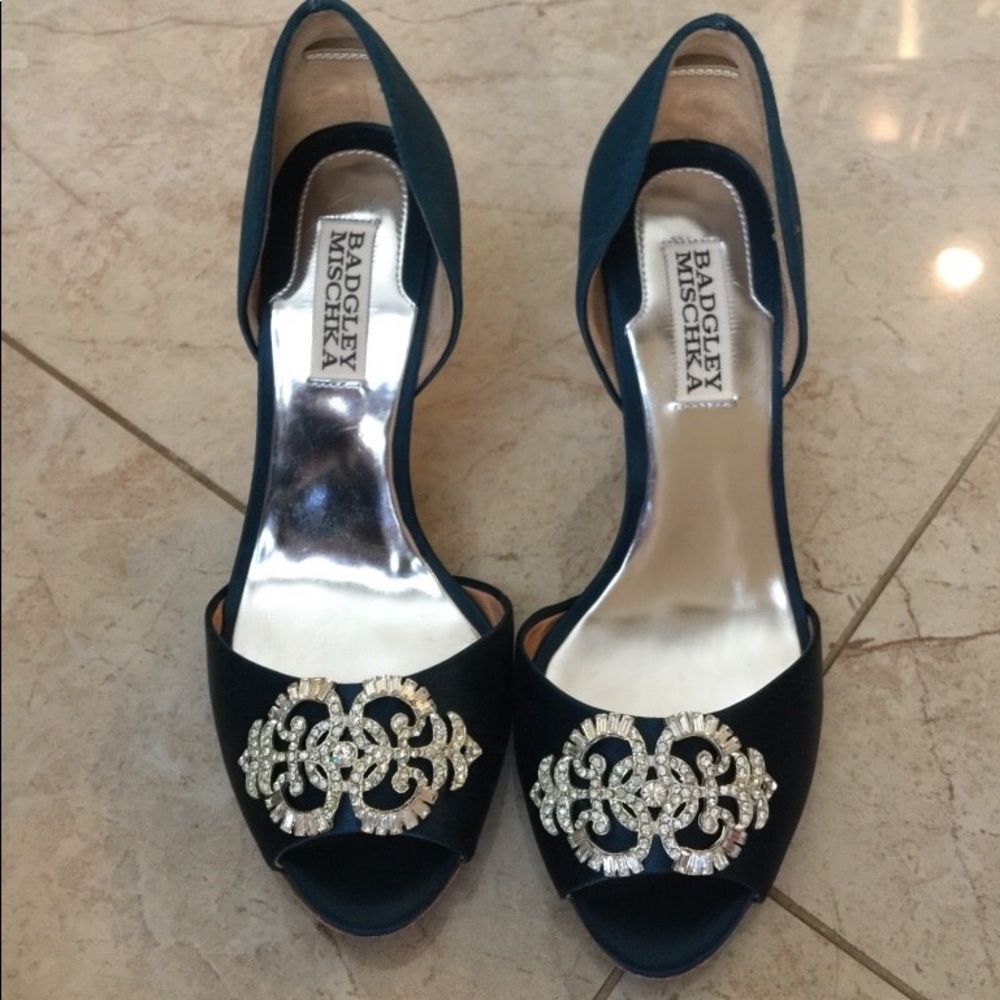 Teal Badgley Mischka d'orsay peep-toe heels